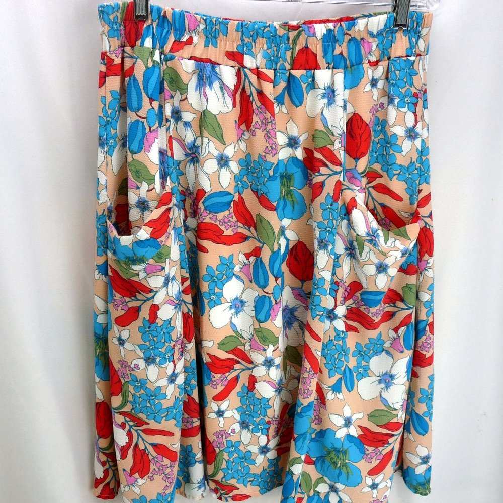 Honey & Lace Colorful Floral Lined Stretch Skirt - Size XL
